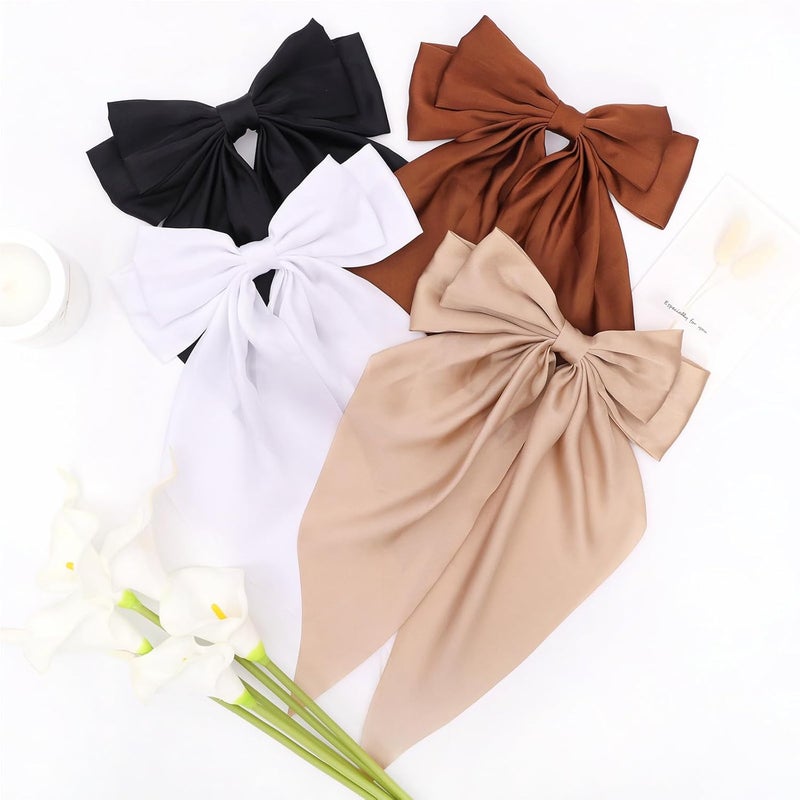 MRJ 4 Pcs Silky Satin Hair Bows Big Hair Ribbons for Women Large Hair Clips for Girls Hair Accessories Barrettes Metal Clips Bowknot Aesthetic - Image 2